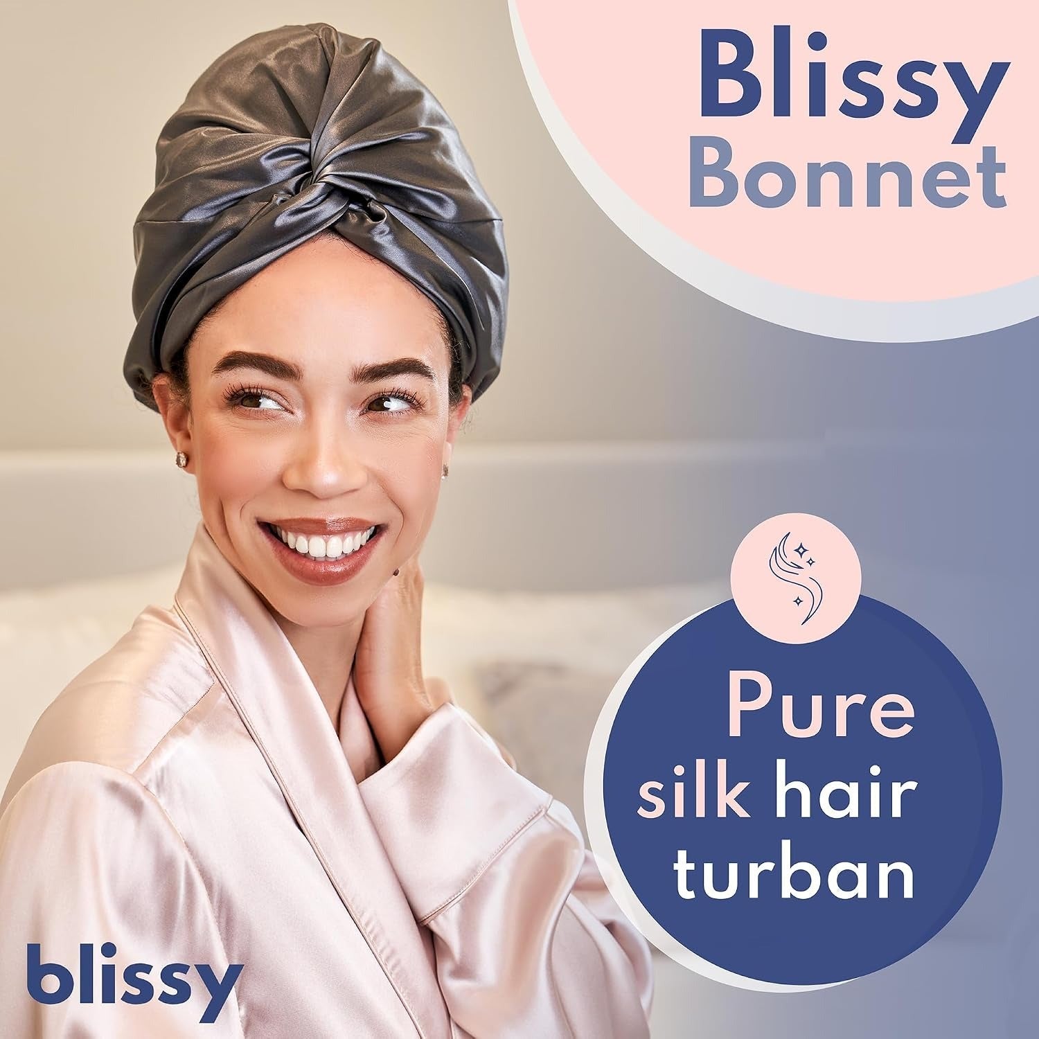 BLISSY Silk Bonnet For Sleeping For Long And Curly Hair - 100% Pure Mulberry Silk 22 Momme 6a High-grade Fibers