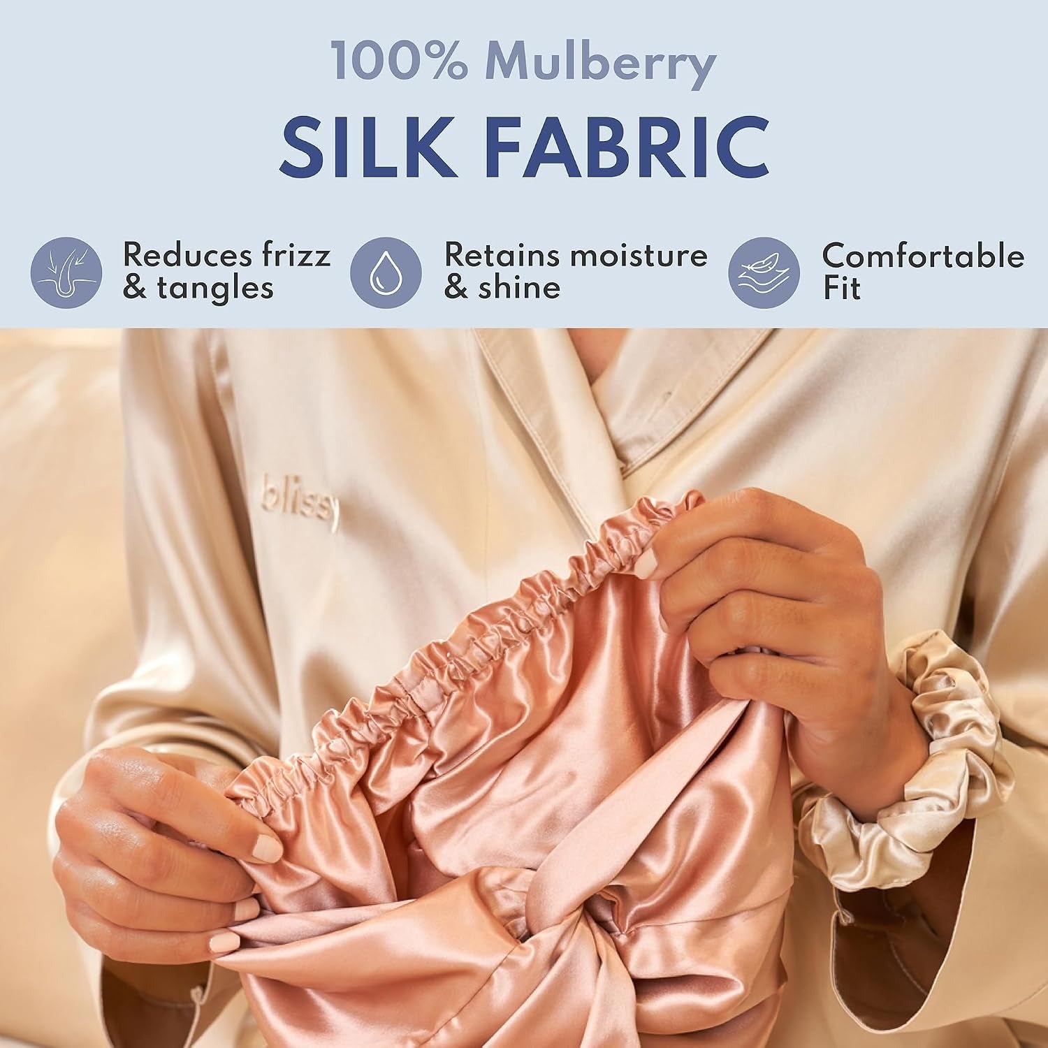 BLISSY Silk Bonnet For Sleeping For Long And Curly Hair - 100% Pure Mulberry Silk 22 Momme 6a High-grade Fibers