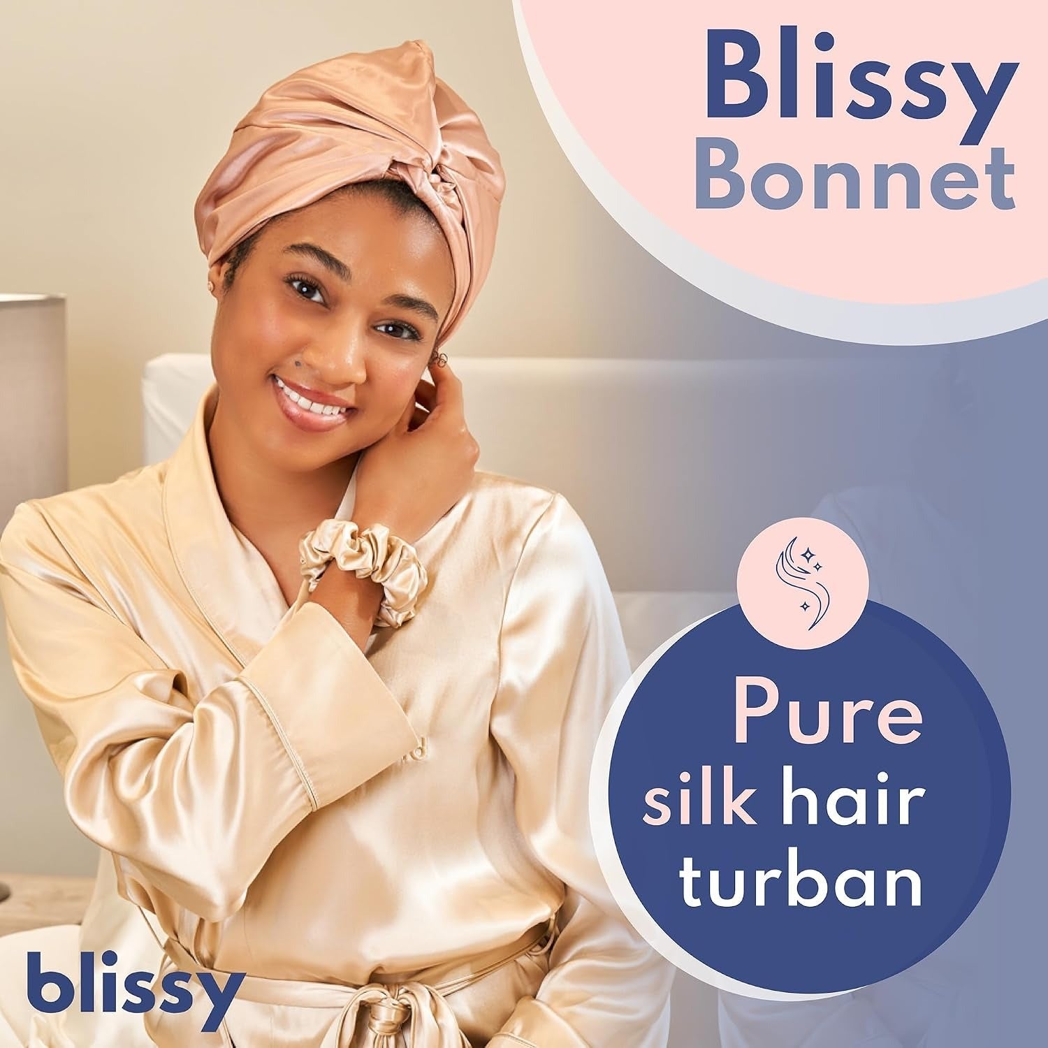 BLISSY Silk Bonnet For Sleeping For Long And Curly Hair - 100% Pure Mulberry Silk 22 Momme 6a High-grade Fibers